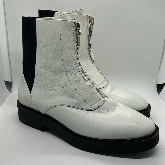 Stuart Weitzman White/Black Leather Zip Up Ankle Booties Boots Shoes **Sz 10** - Picture 1 of 9